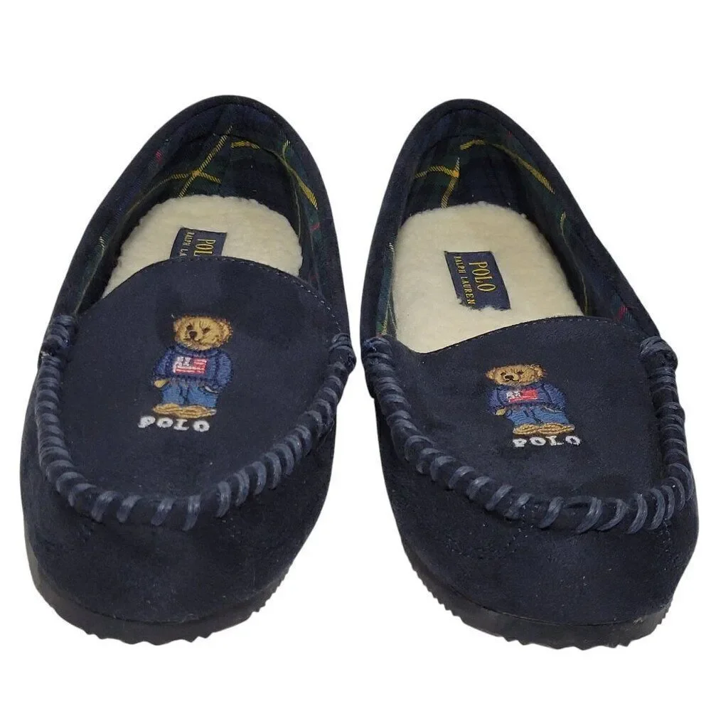 Polo Ralph Lauren Slippers Big Kid‎ Boys Child Size 9 Dezi V Bear Faux Suede Fur